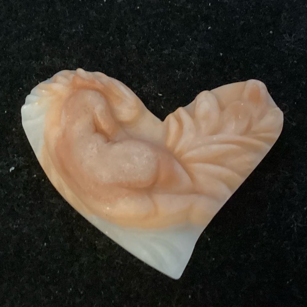 2” Pink Sleeping Nude and Floral Heart Shaped Carved Stone Pendant Cameo
